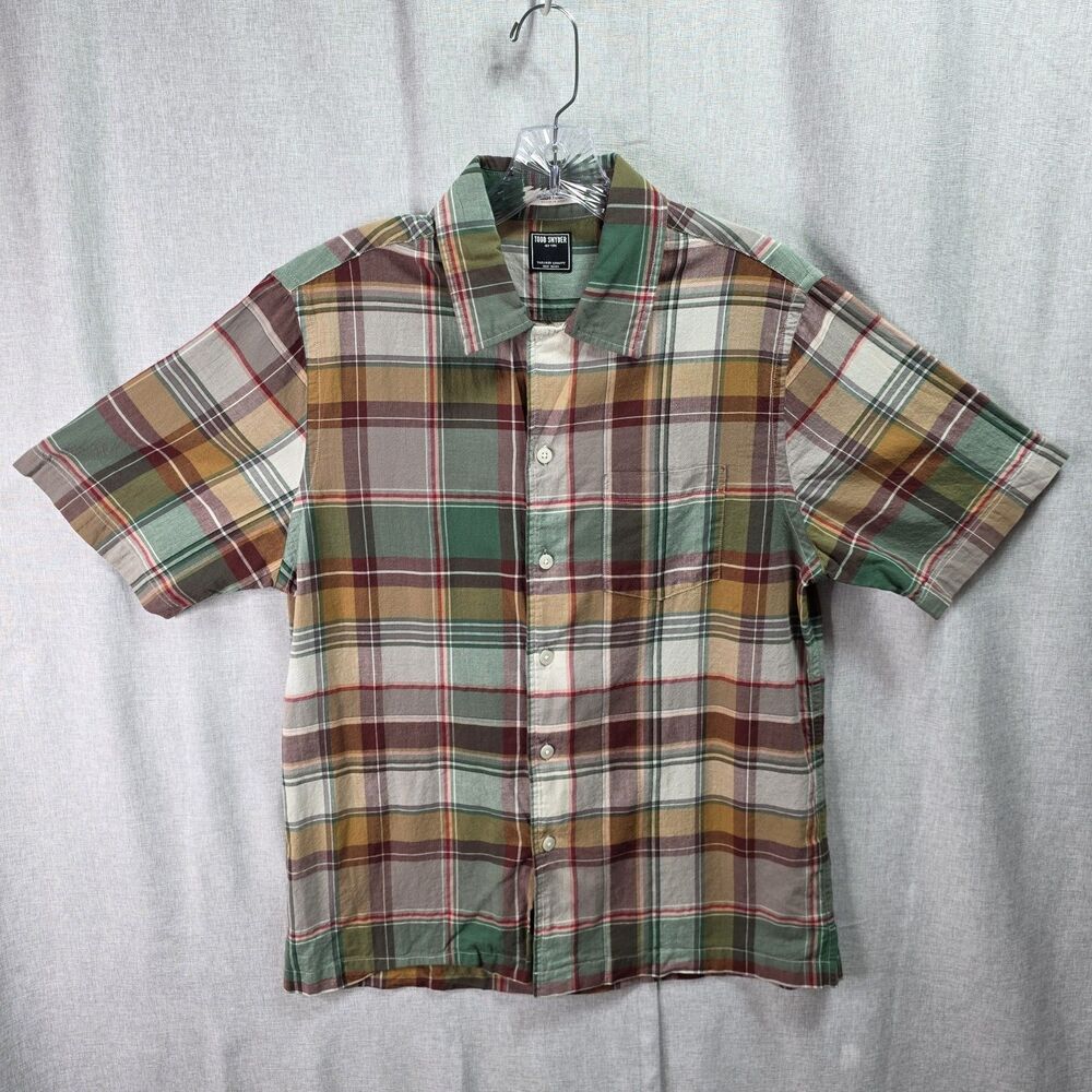 Todd Snyder Indian Madras Plaid Shirt Mens Medium Short Sleeve Button Up Green M